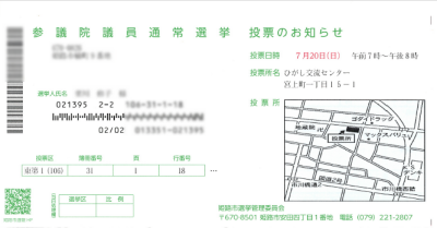 選挙人の名前や投票所名などが記載されている。